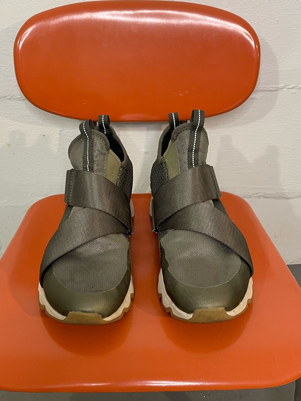 Sorel Olive Green Cross-Strap Slip-On Sneakers